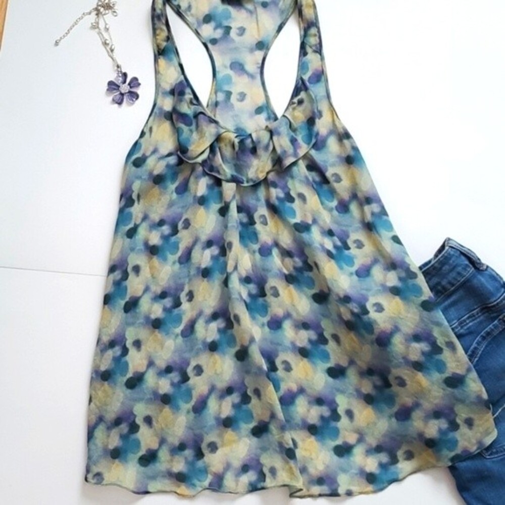 RICHARD CHAI LOVE SILK FLORAL FEMININE FLOWY RUFFLE TANK TOP SLEEVELESS SZ 0
